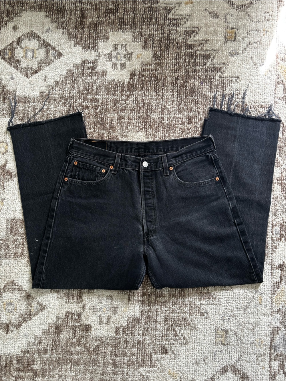 Levi's Black 501 Raw Hem Jeans